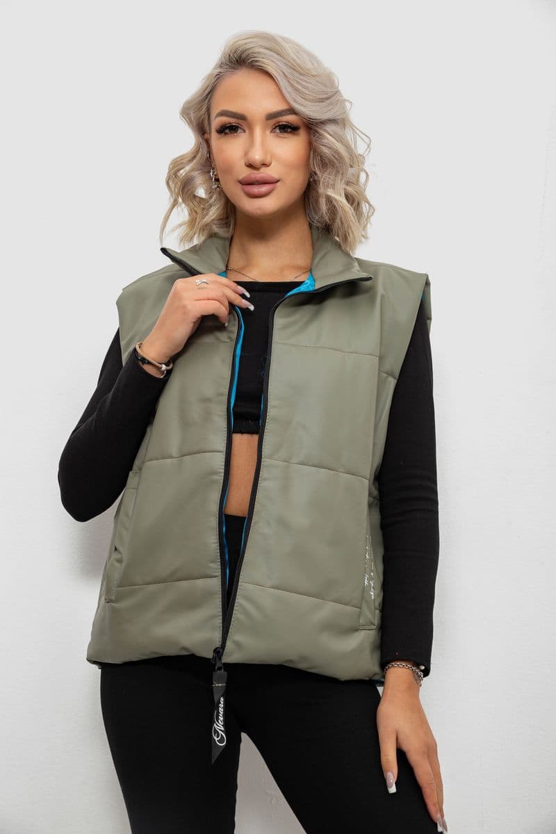 Жилет жіночий демісезонний екошкіра, колір хакі, 257R98-1 - зображення 1