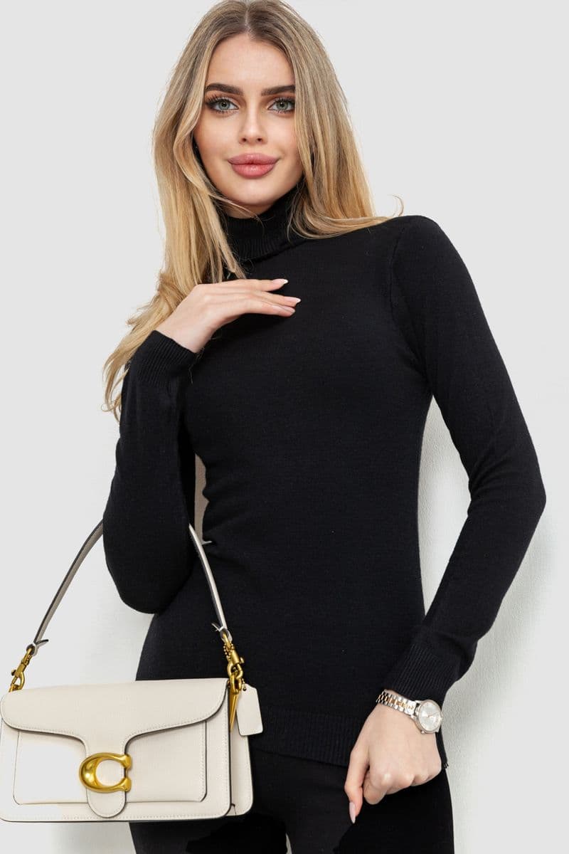 Гольф жіночий однотонний, колір чорний, 244RA01 - зображення 1