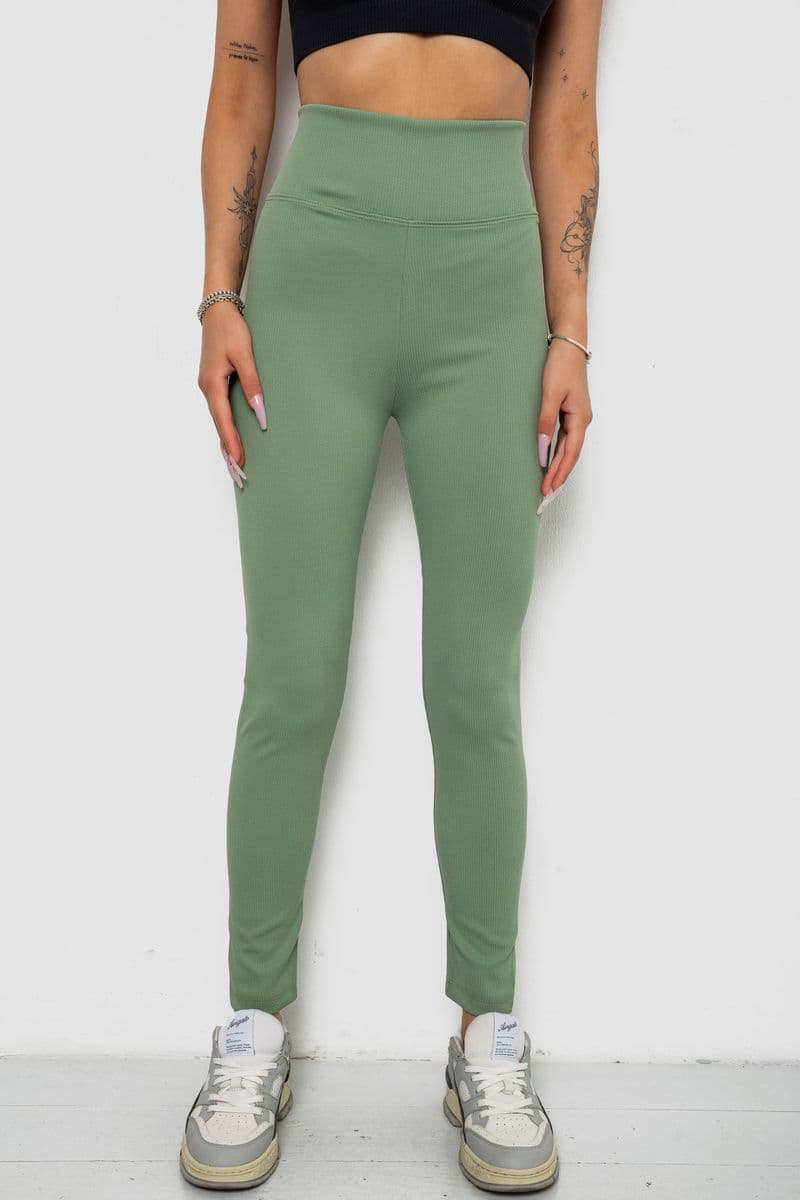 Лосини однотонні в рубчик, колір темно-оливковий, 238R606 - зображення 1