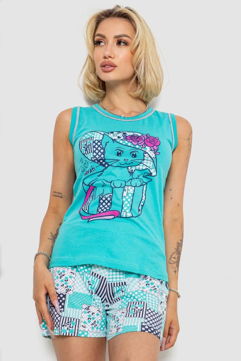 Піжама жіноча, колір бірюзовий, 243R03676 - зображення 1