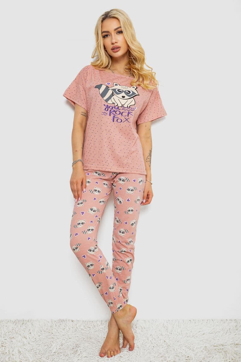 Піжама жіноча з принтом, колір персиковий, 243R15420 - зображення 1