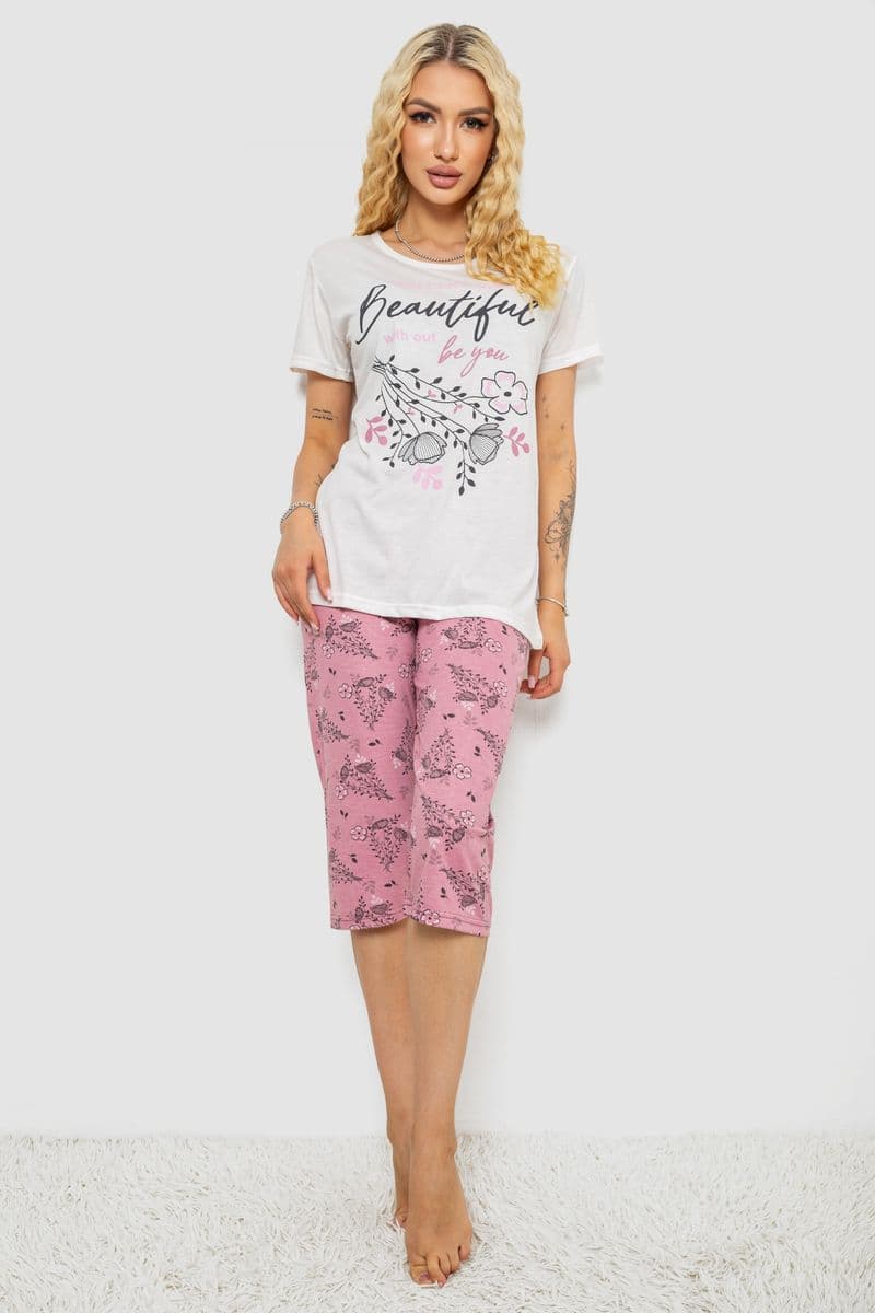 Піжама жіноча з принтом, колір молочний, 243R10311 - зображення 1