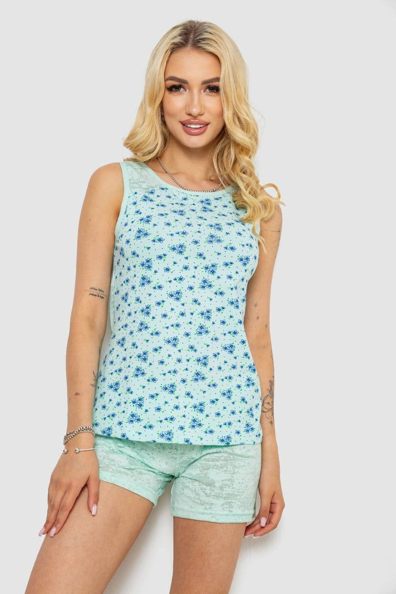 Піжама жіноча з принтом, колір м'ятний, 243R24470 - зображення 1