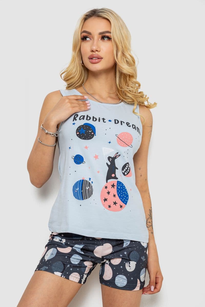 Піжама жіноча з принтом, колір блакитний, 243R24492 - зображення 1