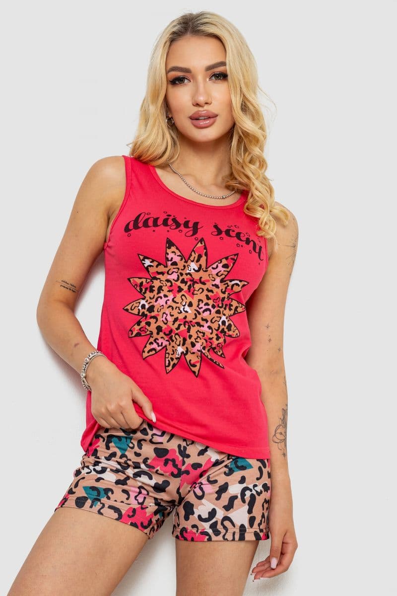 Піжама жіноча з принтом, колір малиновий, 243R24491 - зображення 1