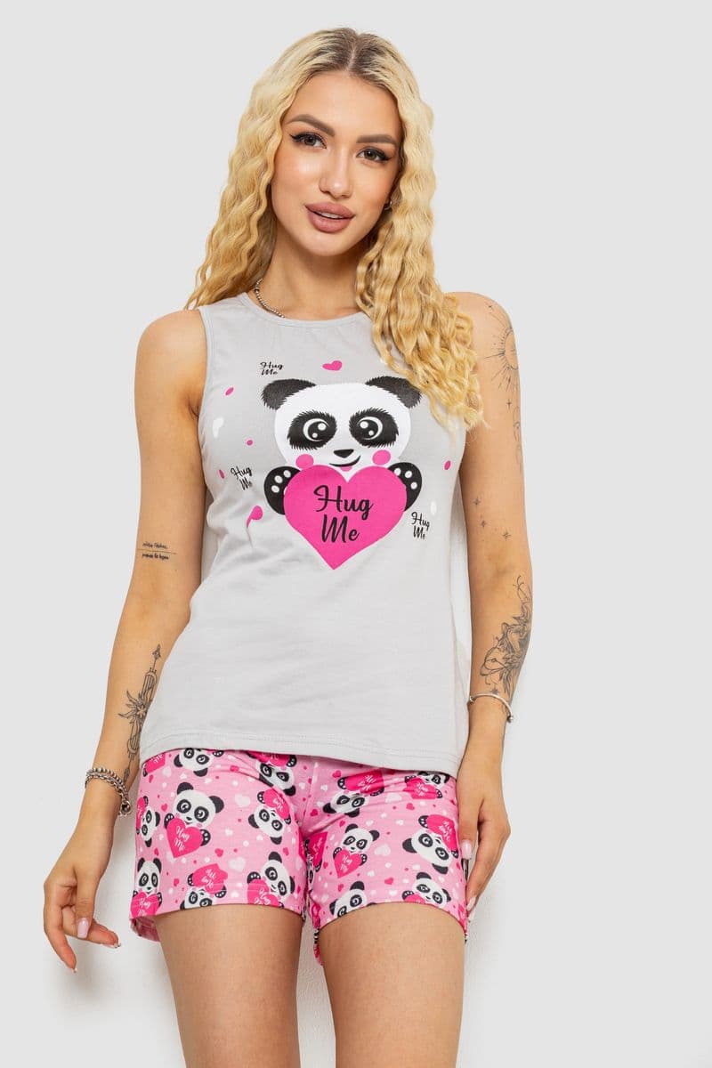 Піжама жіноча з принтом, колір сірий, 243R24495 - зображення 1