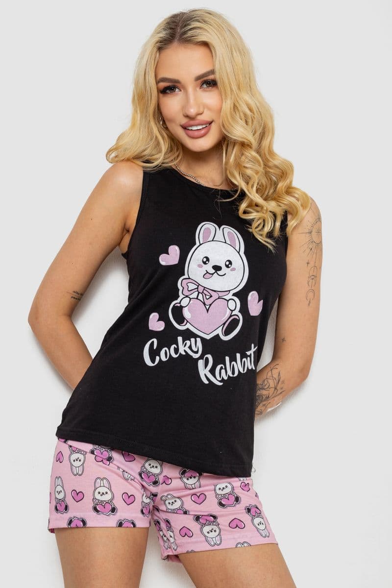 Піжама жіноча з принтом, колір чорний, 243R24498 - зображення 1