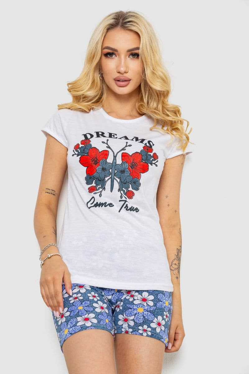 Піжама жіноча з принтом, колір білий, 243R3049-1 - зображення 1