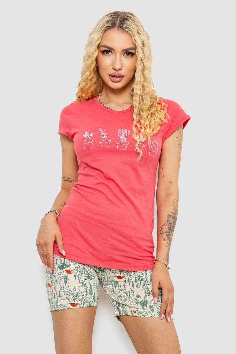 Піжама жіноча з принтом, колір рожевий, 243R3248 - зображення 1