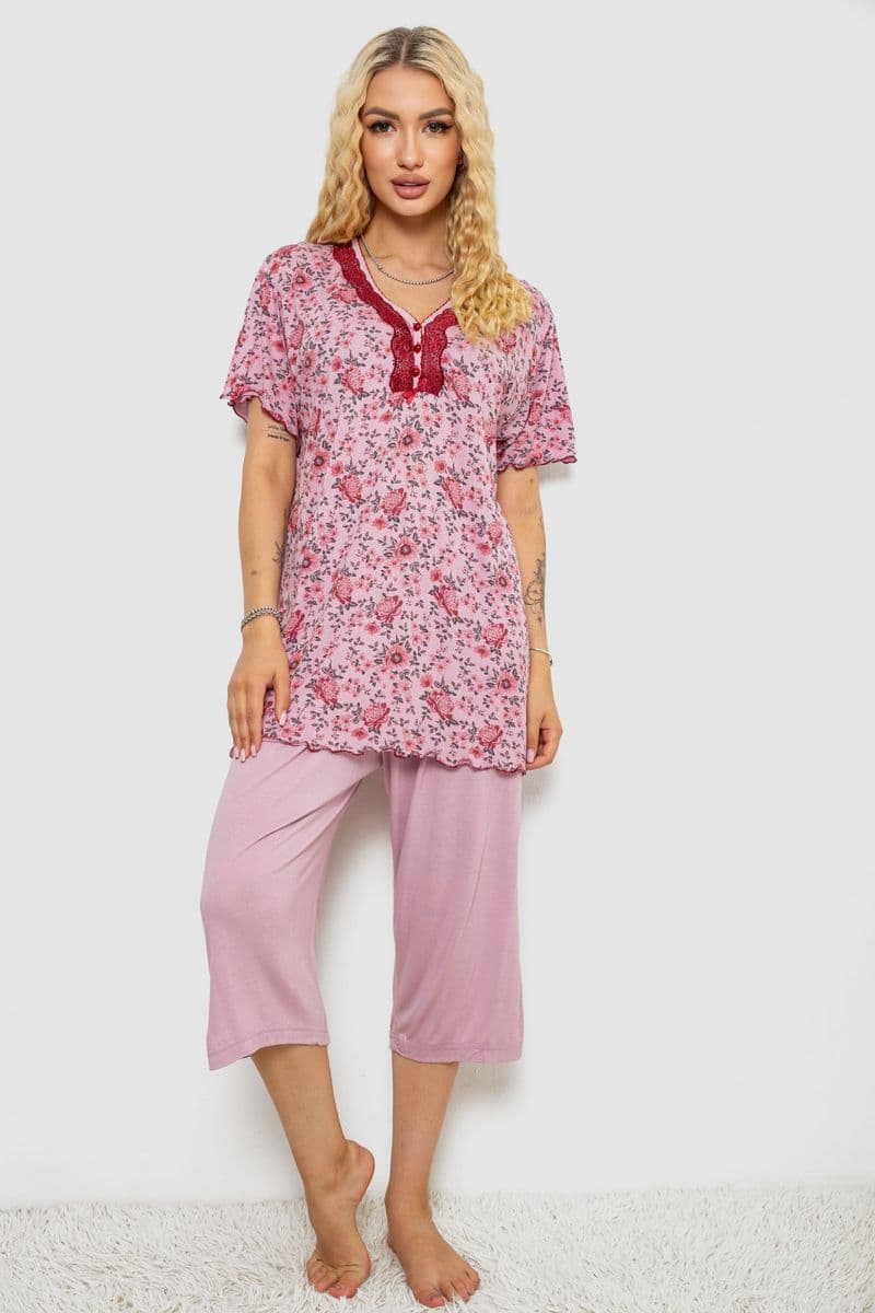 Піжама жіноча з принтом, колір пудровий, 243R6923 - зображення 1