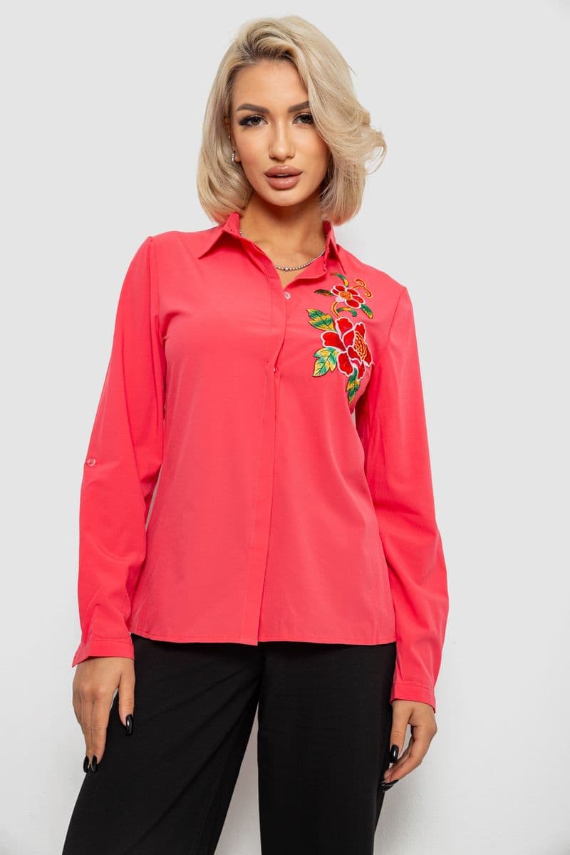 Сорочка жіноча класична з аплікацією, колір кораловий, 230R014 - зображення 1