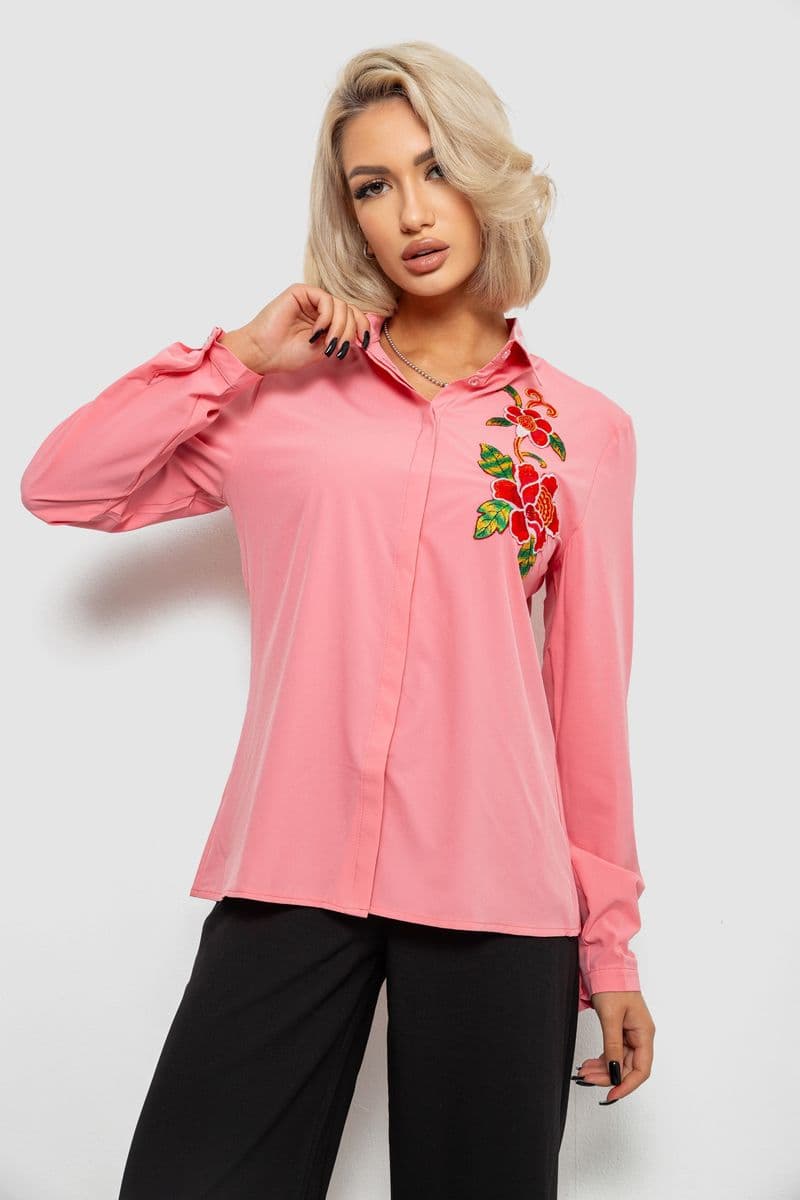 Сорочка жіноча класична з аплікацією, колір рожевий, 230R014 - зображення 1