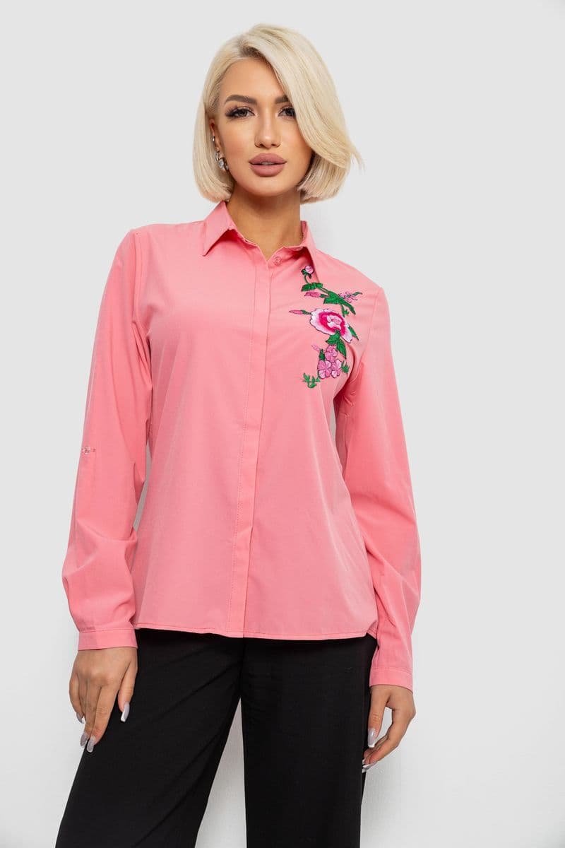 Сорочка жіноча класична з аплікацією, колір рожевий, 230R014-1 - зображення 1