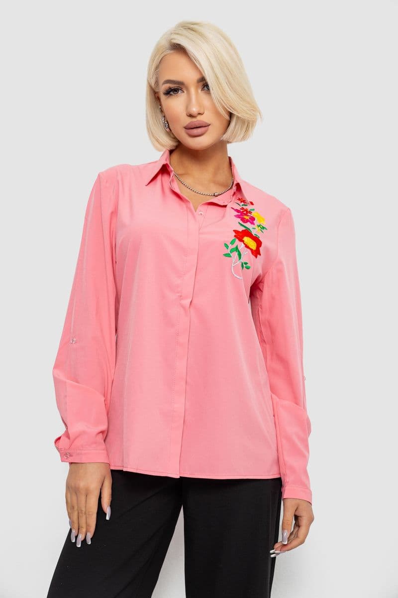 Сорочка жіноча класична з аплікацією, колір рожевий, 230R014-2 - зображення 1