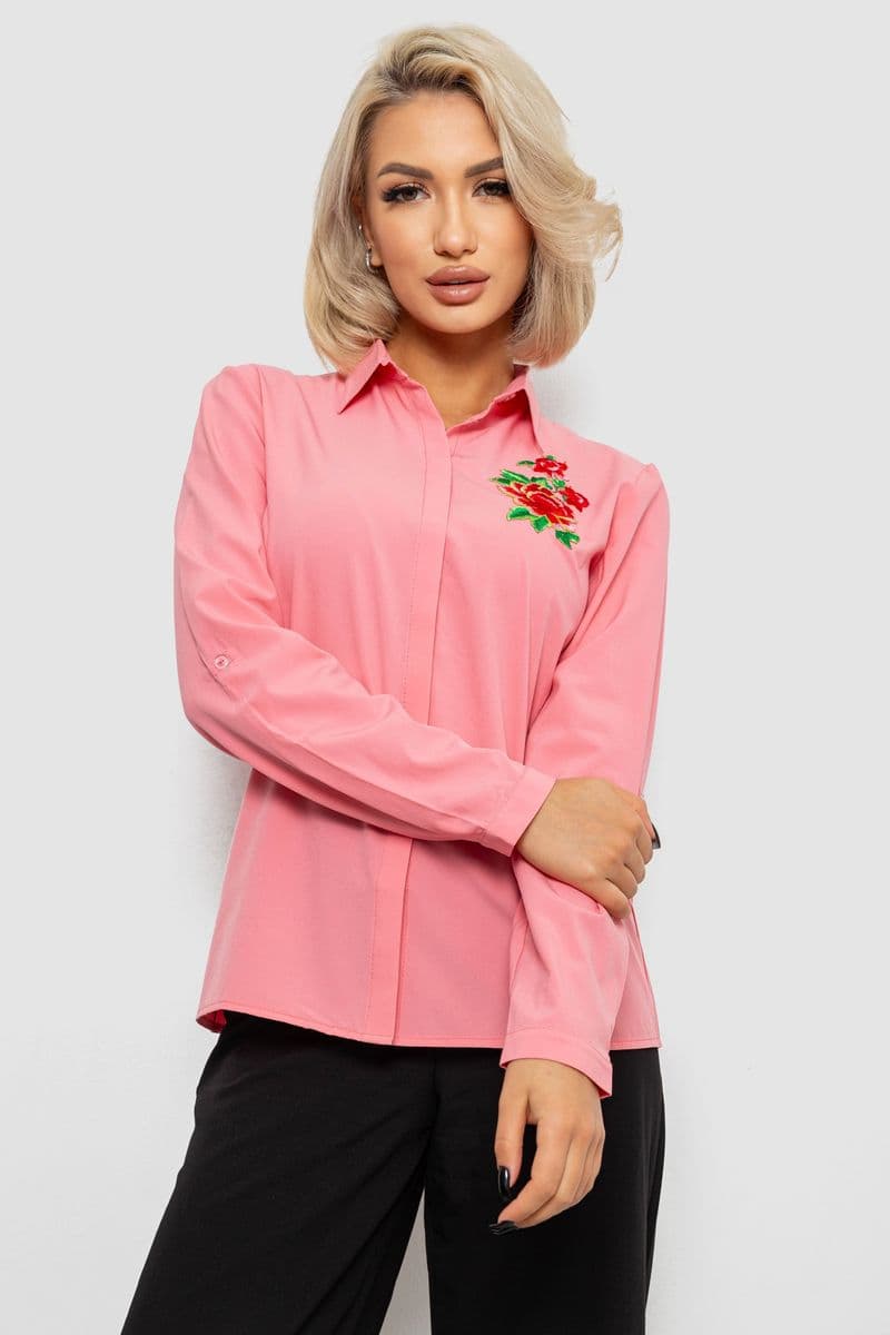 Сорочка жіноча класична з аплікацією, колір рожевий, 230R014-3 - зображення 1