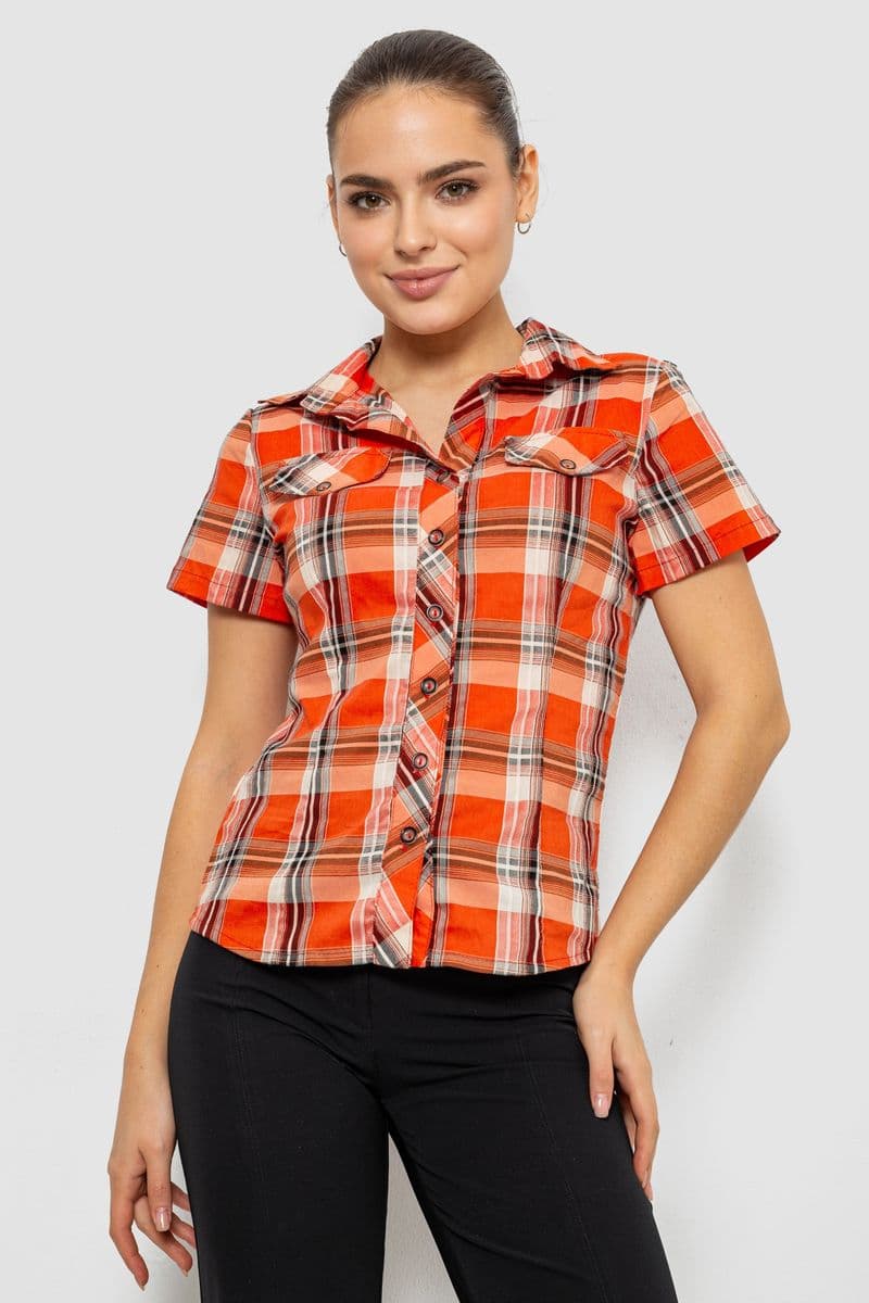 Сорочка жіноча в клітку, колір помаранчевий, 230R061-11 - зображення 1