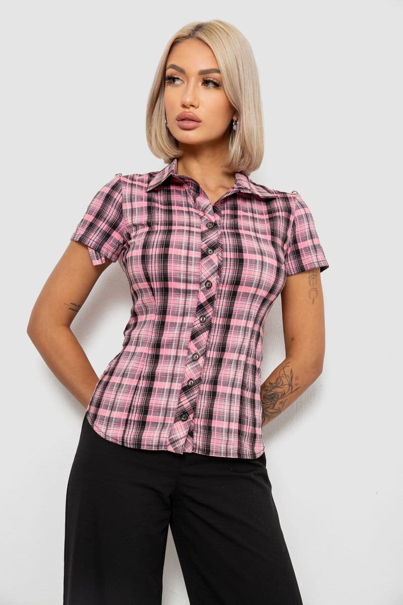 Сорочка жіноча в клітку повсякденна, колір рожевий, 230R062 - зображення 1