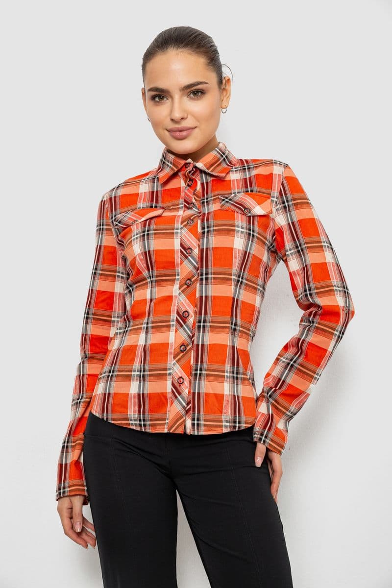 Сорочка жіноча в клітку, колір помаранчевий, 230R064-1 - зображення 1