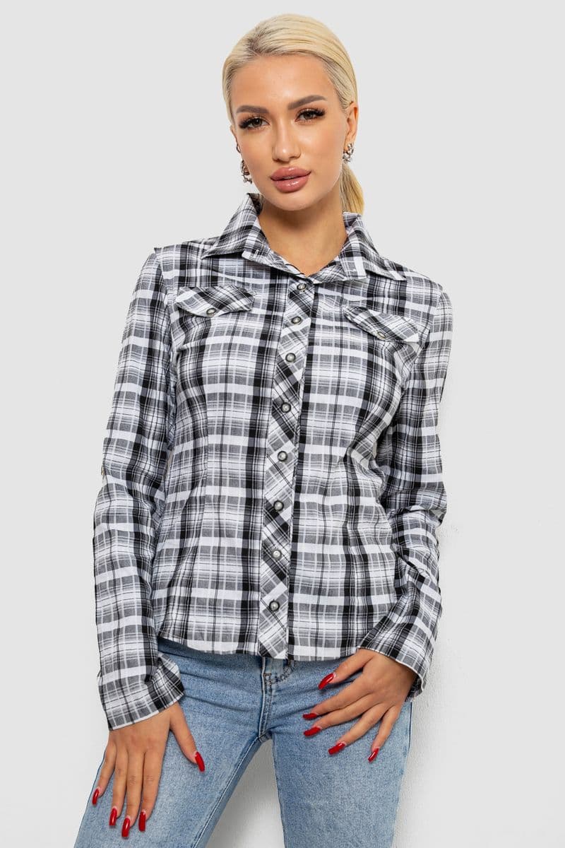Сорочка жіноча в клітку, колір сіро-білий, 230R064-1 - зображення 1