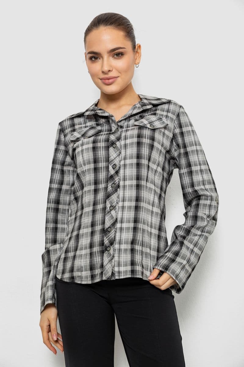 Сорочка жіноча в клітку, колір сірий, 230R064-1 - зображення 1