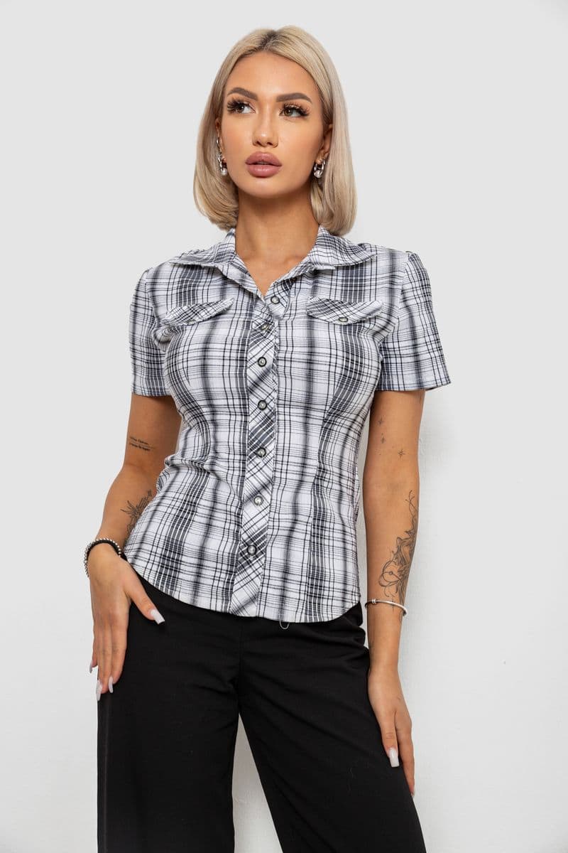 Сорочка жіноча в клітинку, колір біло-чорний, 230R065 - зображення 1