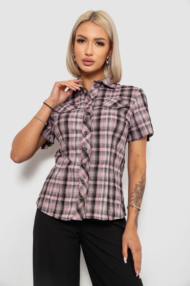 Сорочка жіноча в клітинку, колір пудровий, 230R065 - зображення 1