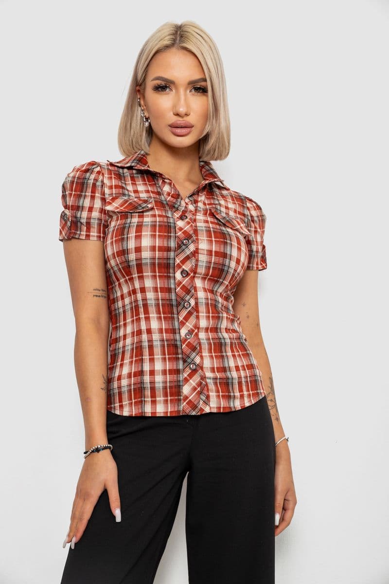Сорочка жіноча в клітку, колір теракотовий, 230R065-5 - зображення 1