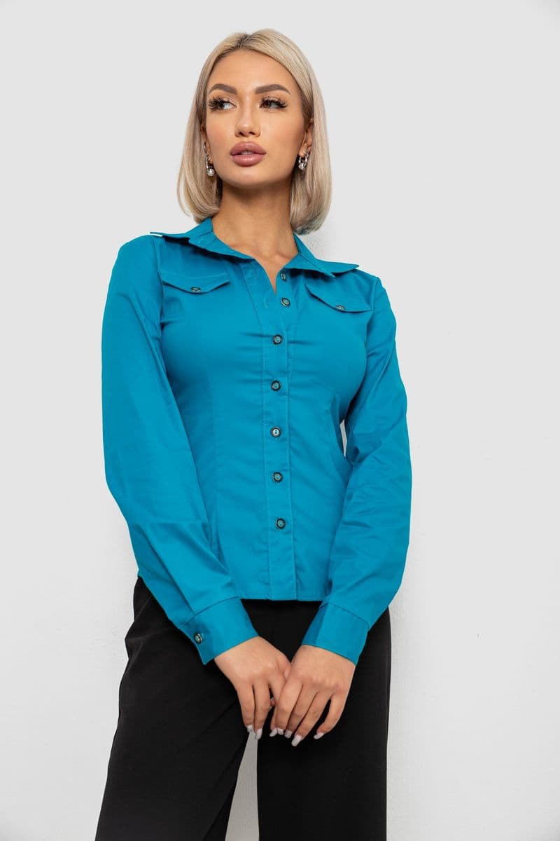 Сорочка жіноча однотонна, колір бірюзовий, 230R068 - зображення 1