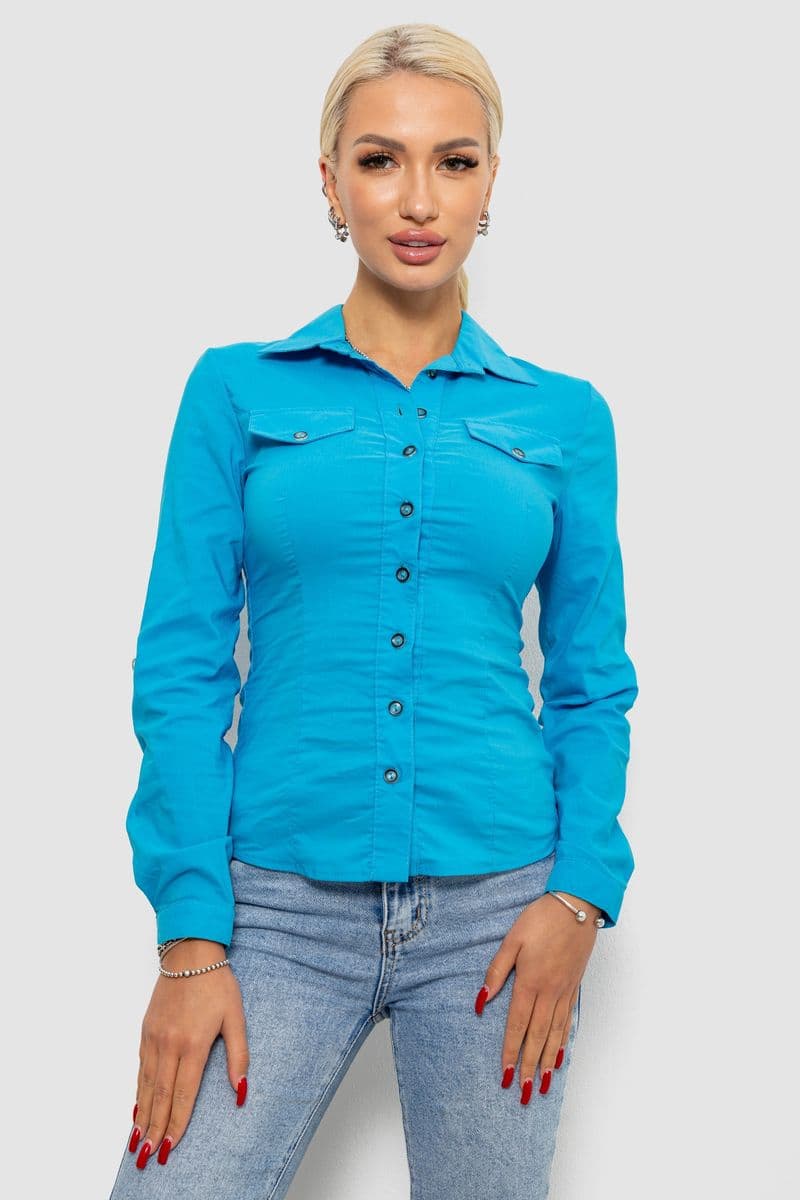 Сорочка жіноча однотонна, колір блакитний, 230R068 - зображення 1