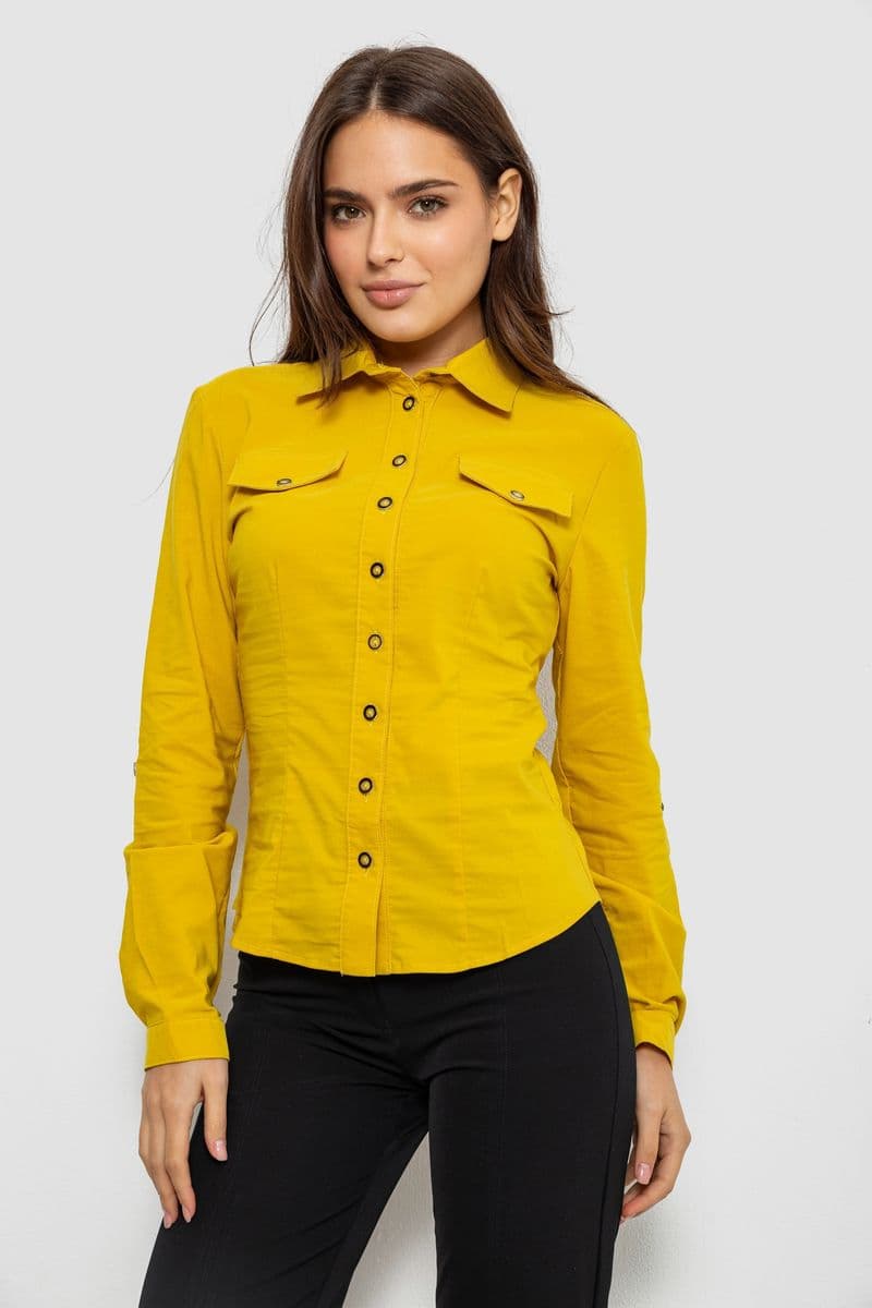 Сорочка жіноча однотонна, колір гірчичний, 230R068 - зображення 1