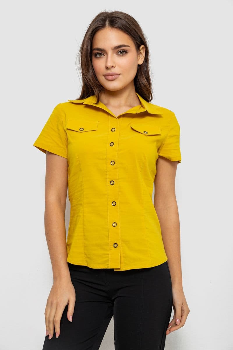 Сорочка жіноча однотонна, колір гірчичний, 230R068-1 - зображення 1
