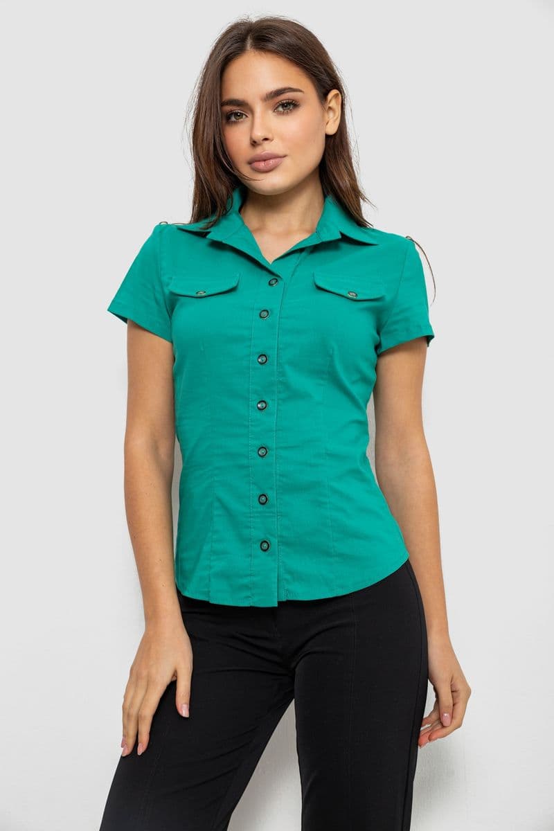 Сорочка жіноча однотонна, колір зелений, 230R068-1 - зображення 1
