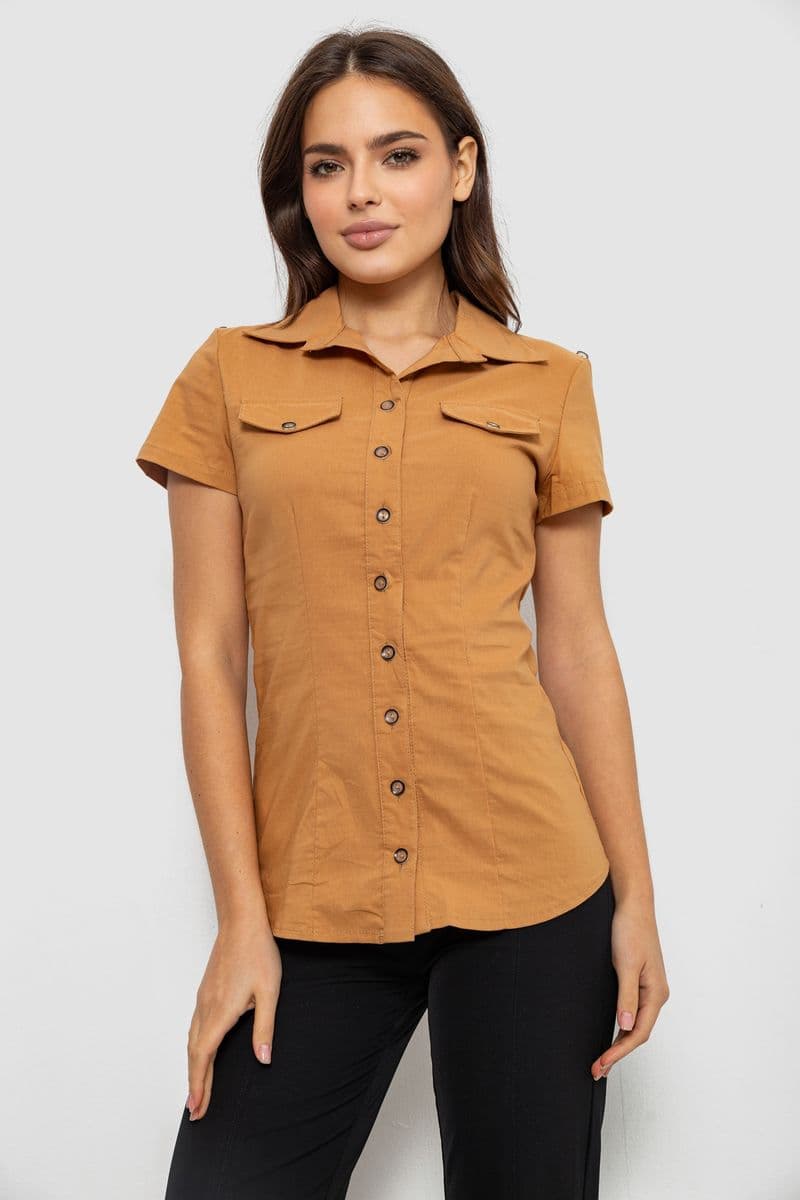 Сорочка жіноча однотонна, колір коричневий, 230R068-1 - зображення 1