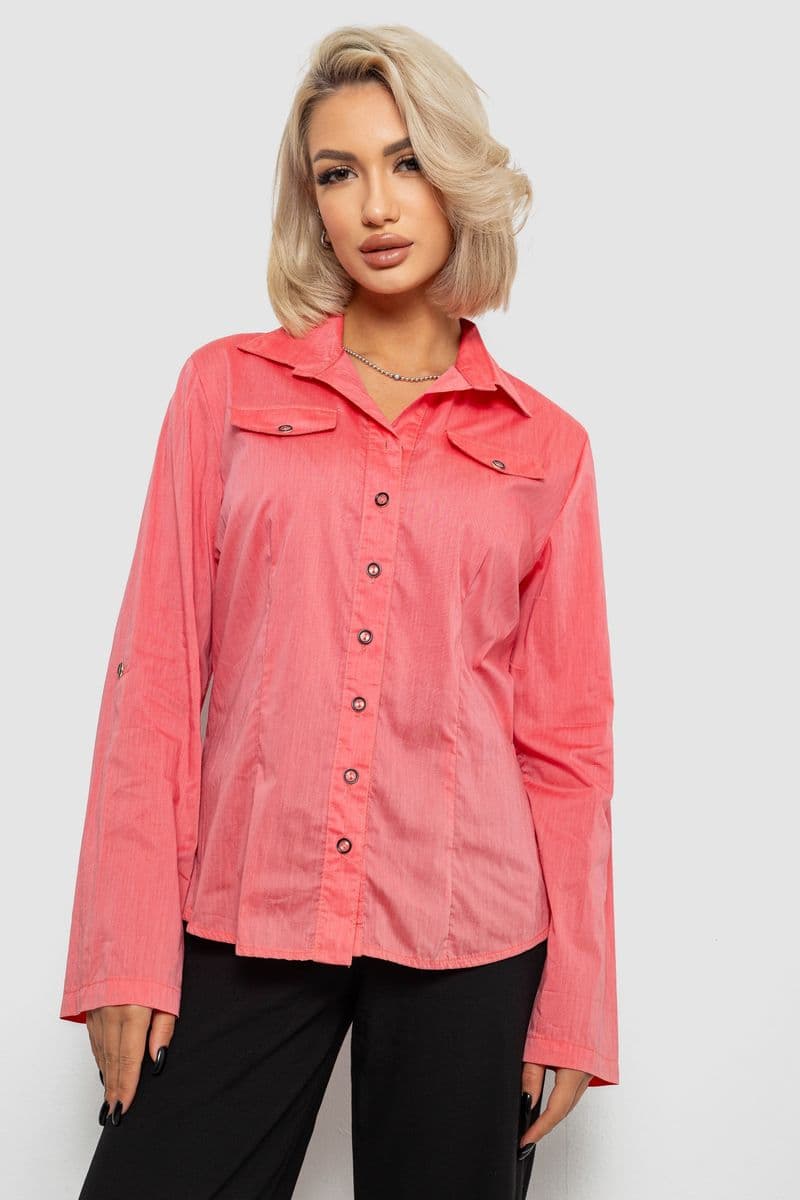 Сорочка жіноча однотонна, колір кораловий, 230R068-10 - зображення 1