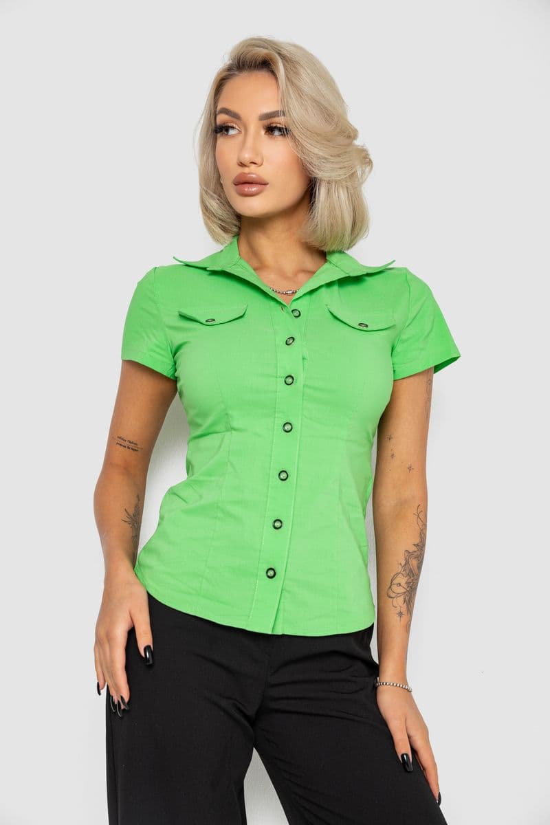 Сорочка жіноча однотонна, колір зелений, 230R068-11 - зображення 1