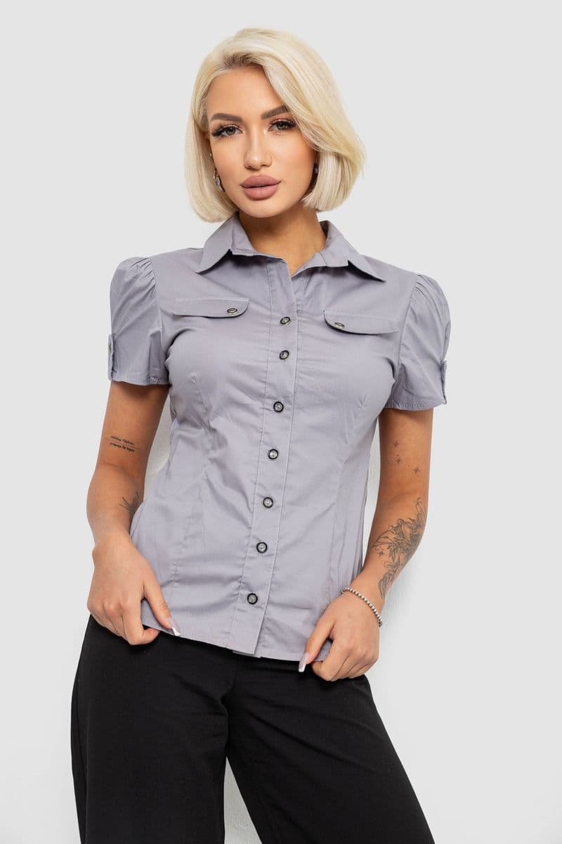 Сорочка жіноча однотонна, колір сірий, 230R068-15 - зображення 1