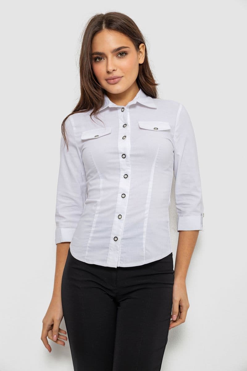 Сорочка жіноча однотонна, колір білий, 230R068-3 - зображення 1