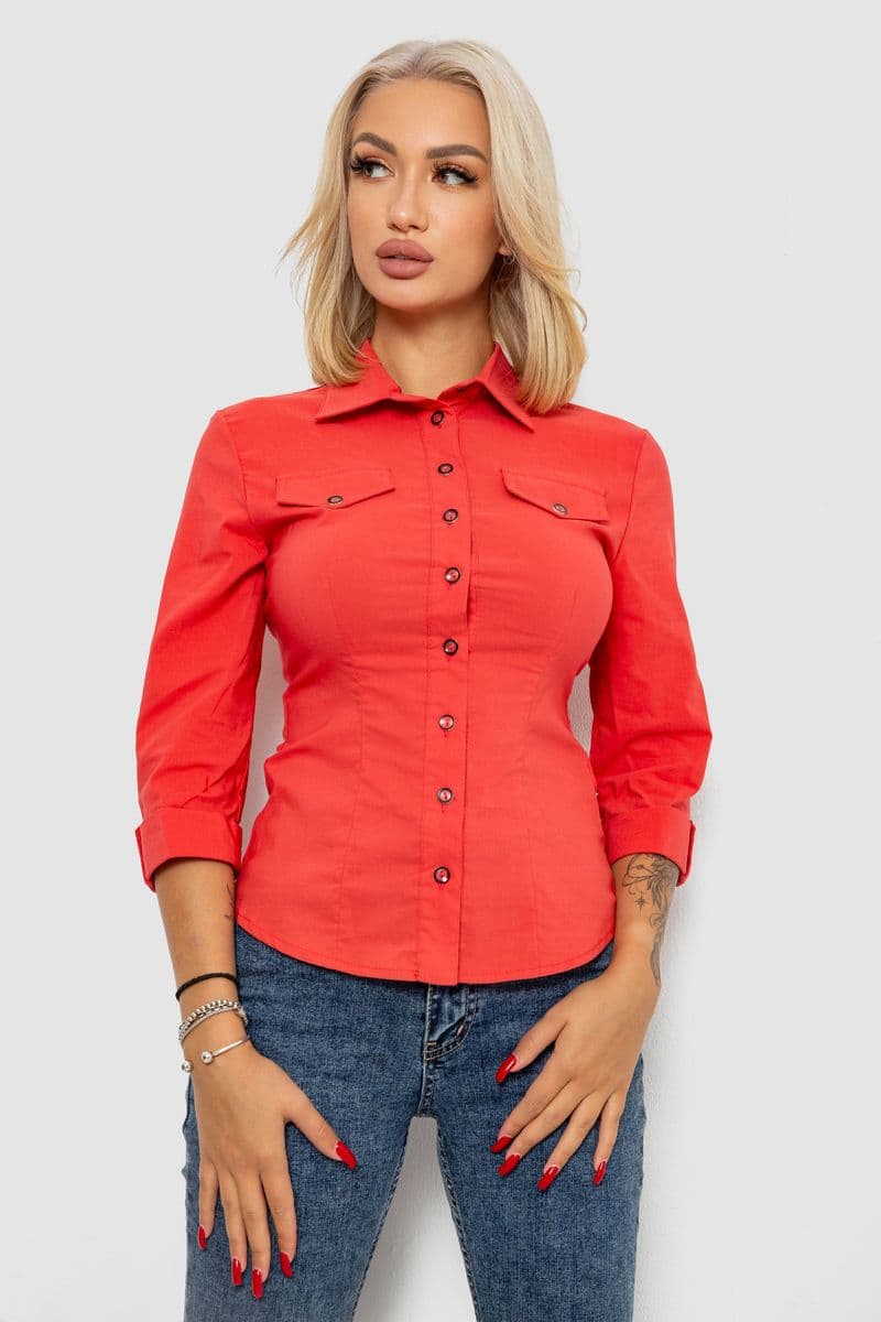 Сорочка жіноча однотонна, колір кораловий, 230R068-3 - зображення 1