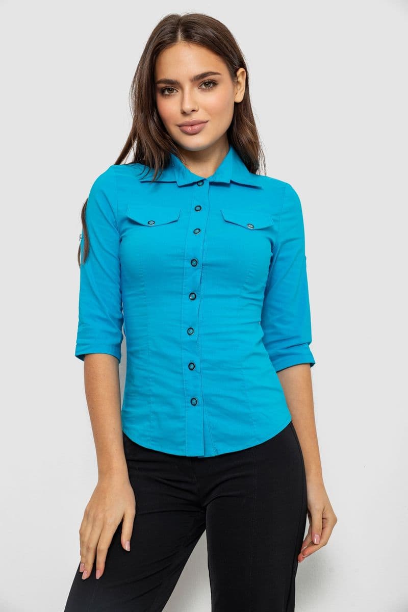 Сорочка жіноча однотонна, колір блакитний, 230R068-5 - зображення 1