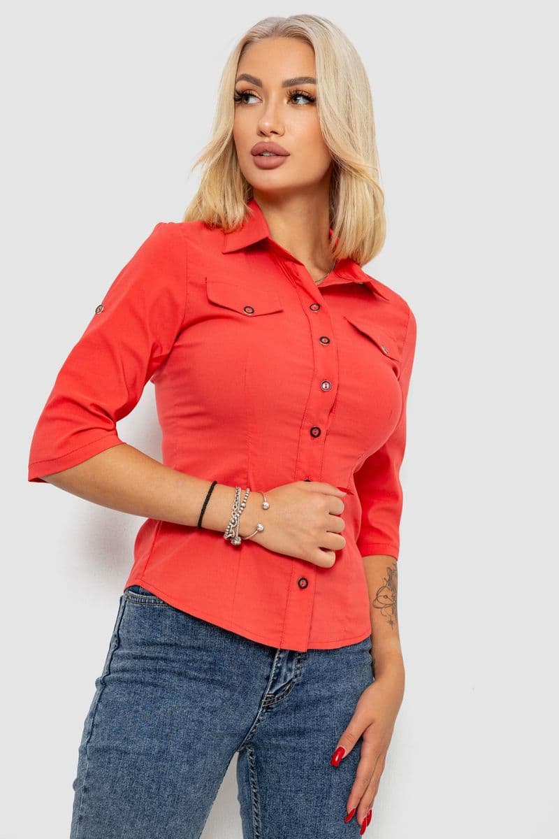 Сорочка жіноча однотонна, колір кораловий, 230R068-5 - зображення 1