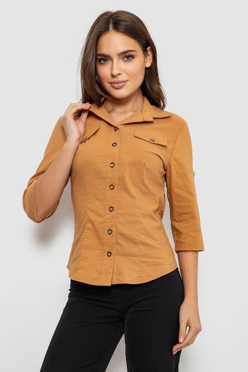 Сорочка жіноча однотонна, колір коричневий, 230R068-5 - зображення 1