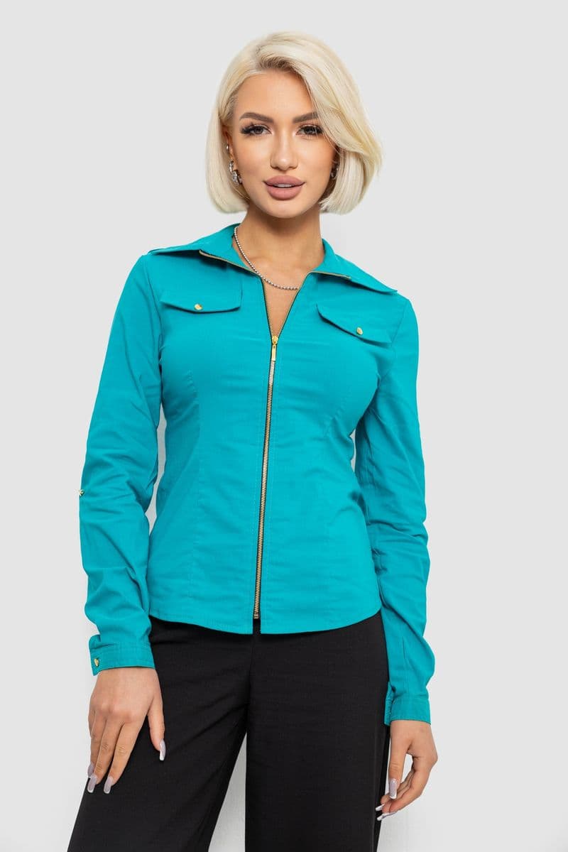 Сорочка жіноча однотонна, колір бірюзовий, 230R303 - зображення 1