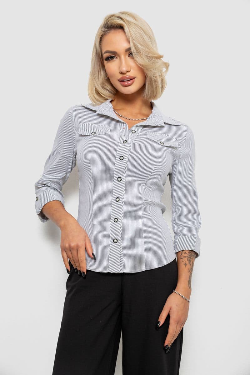Сорочка класична в смужку, колір світло-сірий, 230R643-1 - зображення 1