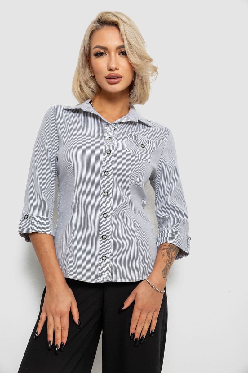 Сорочка класична в смужку, колір сіро-білий, 230R645-1 - зображення 1
