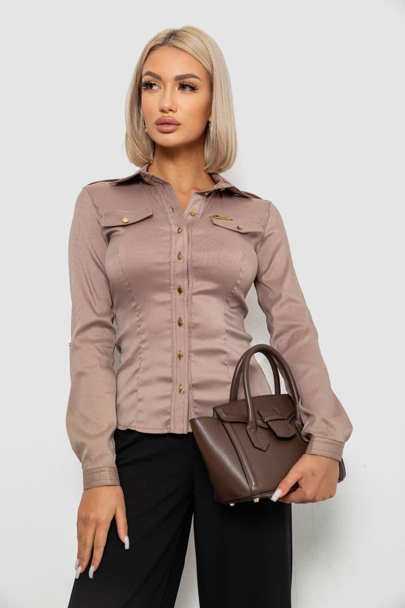 Сорочка класична в смужку, колір бежевий, 230R646 - зображення 1