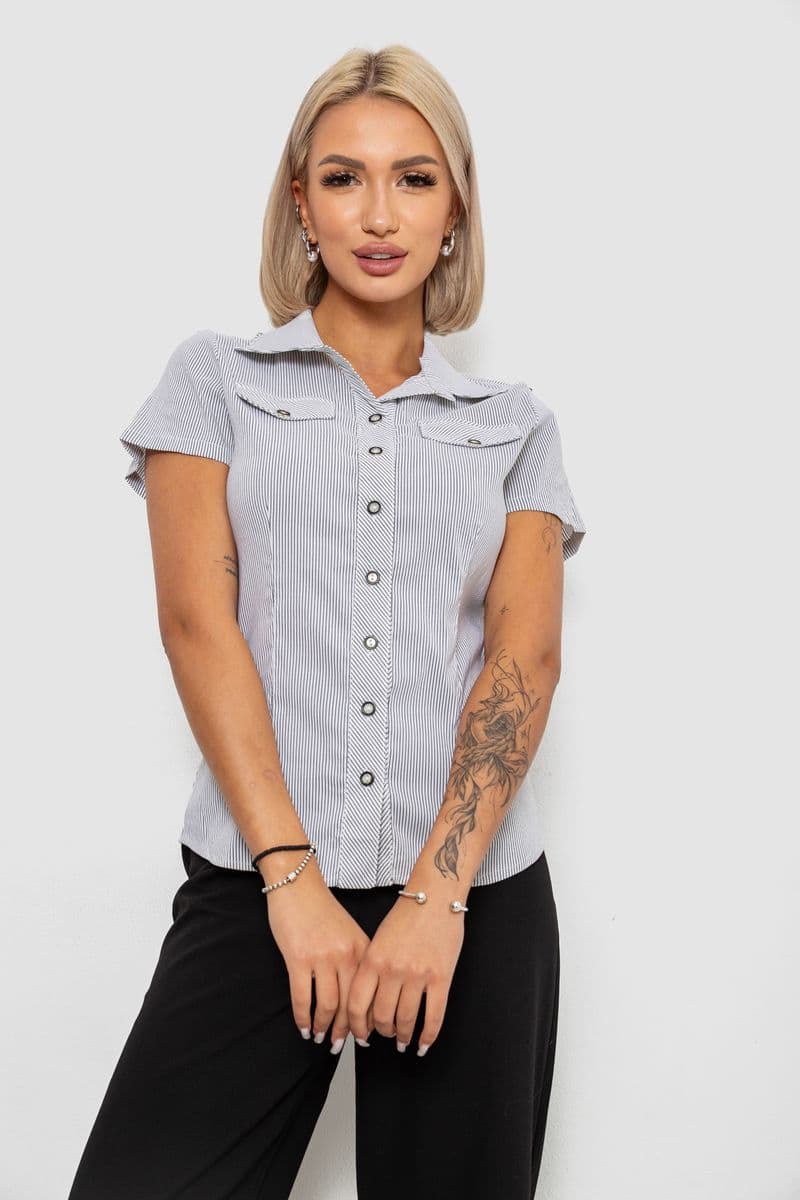 Сорочка класична в смужку, колір сіро-білий, 230R667 - зображення 1