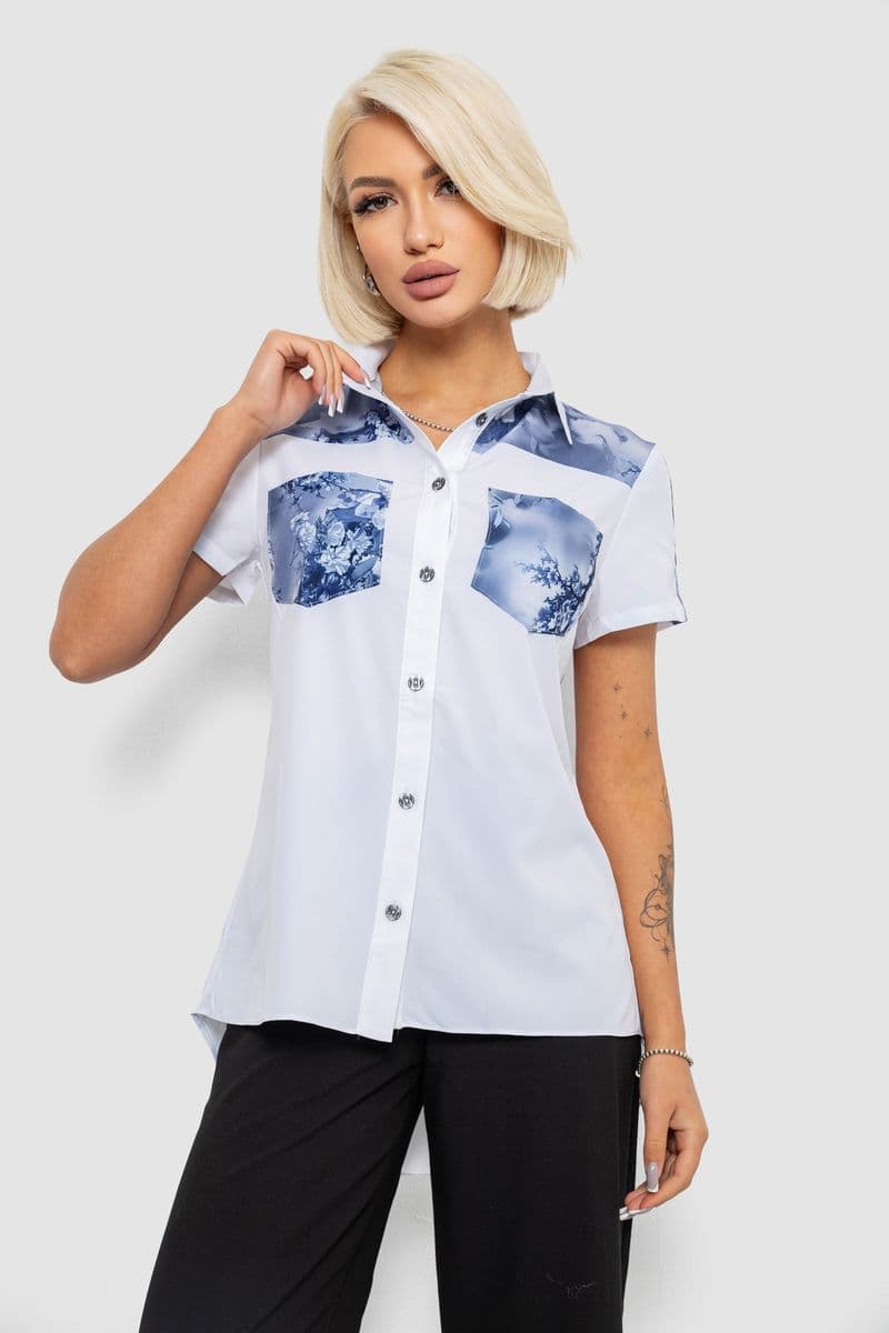 Сорочка класична з принтом, колір біло-синій, 230R7211 - зображення 1