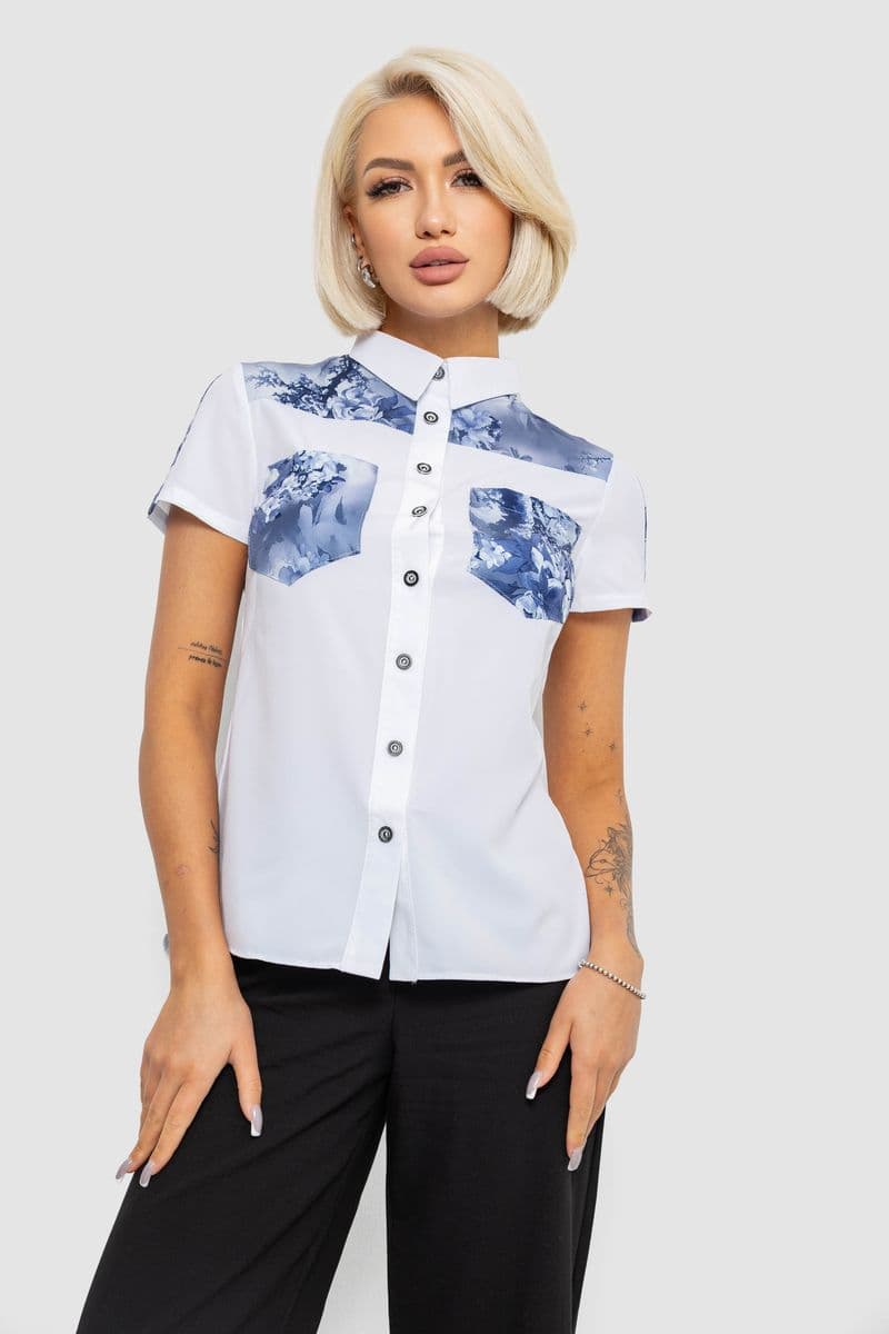 Сорочка класична з принтом, колір білий, 230R7211-1 - зображення 1