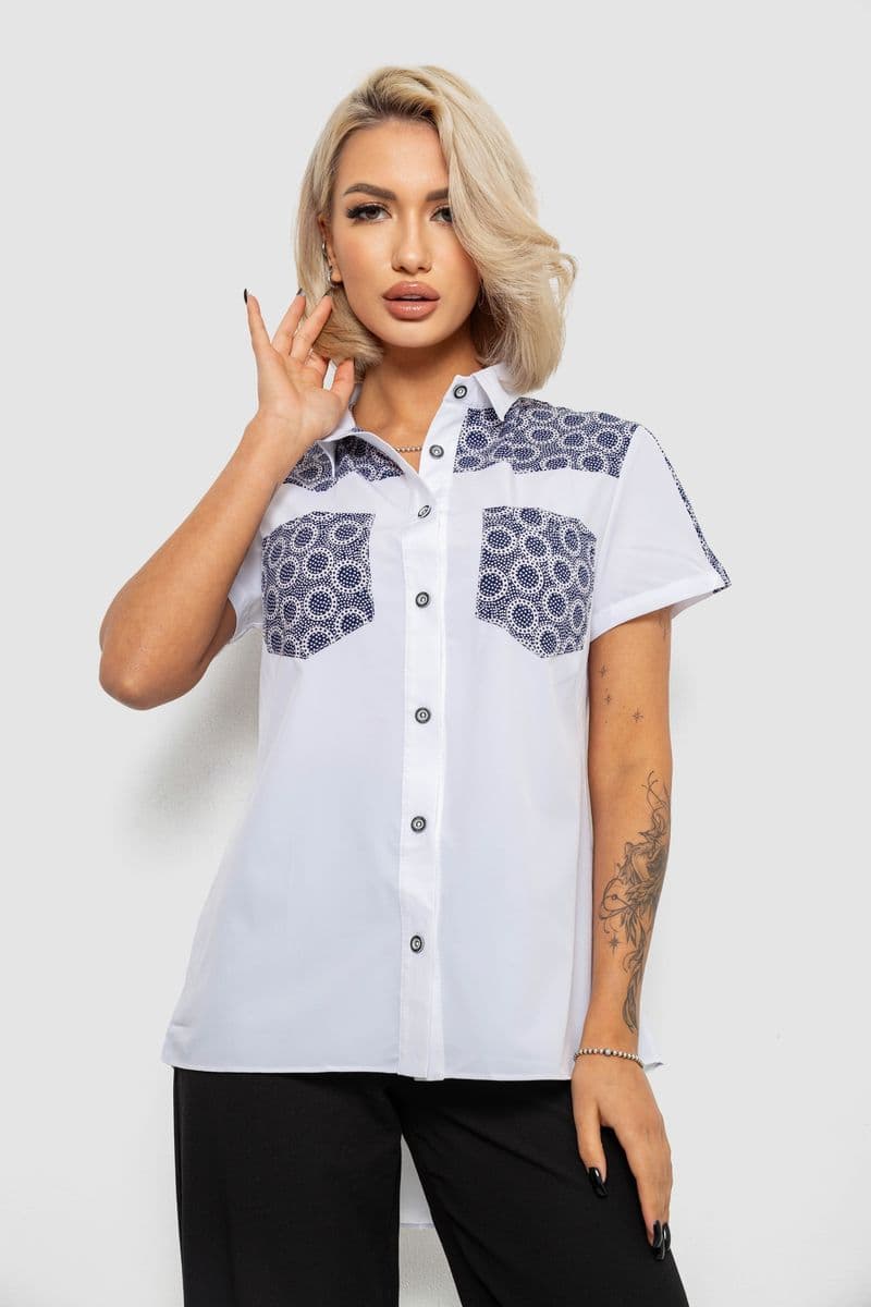 Сорочка класична з принтом, колір біло-синій, 230R7214-1 - зображення 1