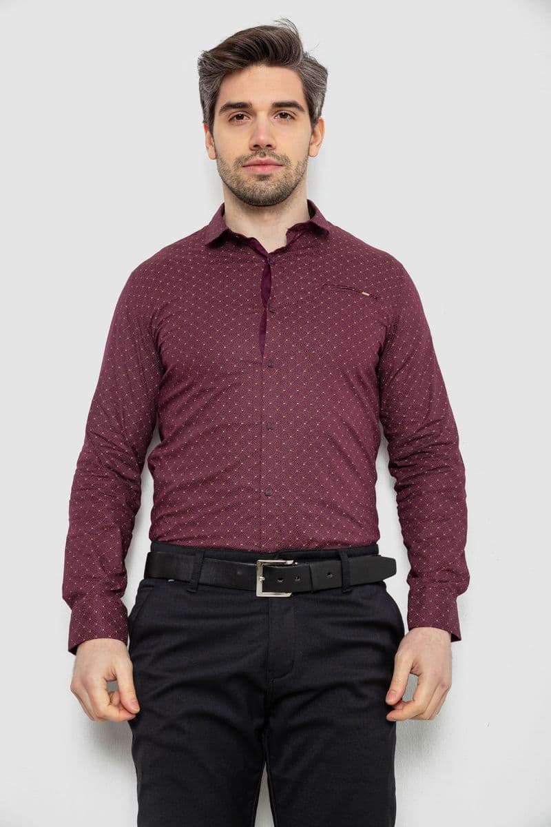 Сорочка чоловіча однотонна з принтом, колір сливовий, 186R2008 - зображення 1